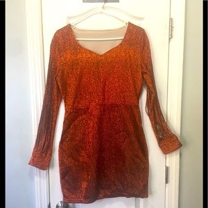 Mini shiny Dress designed long sleeves